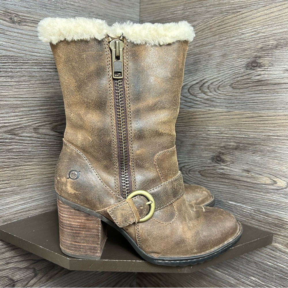 Born brown leather heel boots zipper